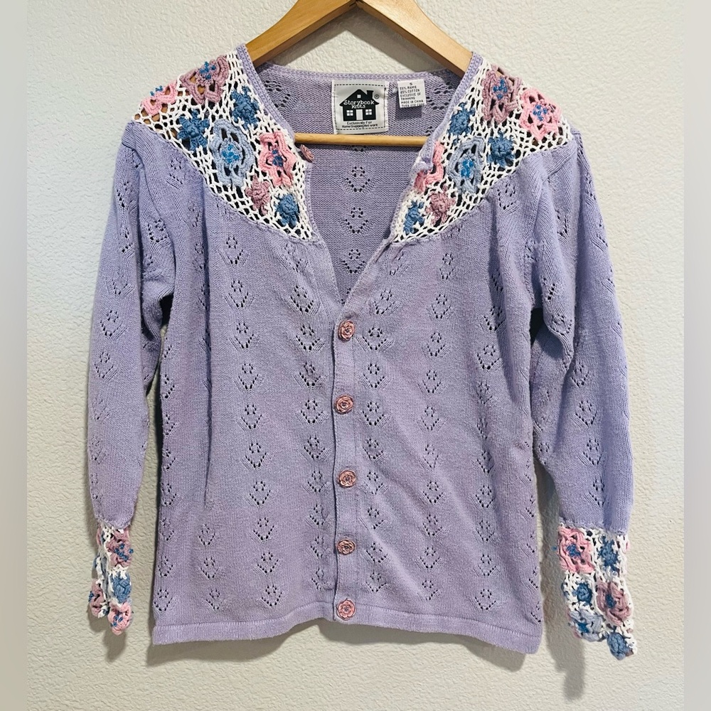 Storybook Knits Vtg Y2K Knit Cardigan Ramie Cotton Lavender Grannycore Small